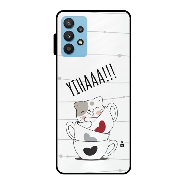 Cute Cat Cup Metal Back Case for Galaxy M32 5G