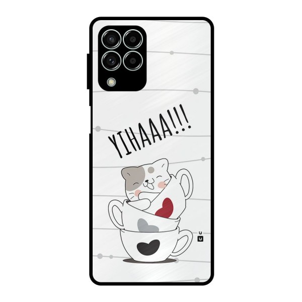 Cute Cat Cup Metal Back Case for Galaxy M33