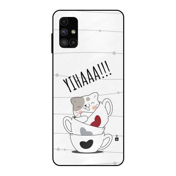 Cute Cat Cup Metal Back Case for Galaxy M51