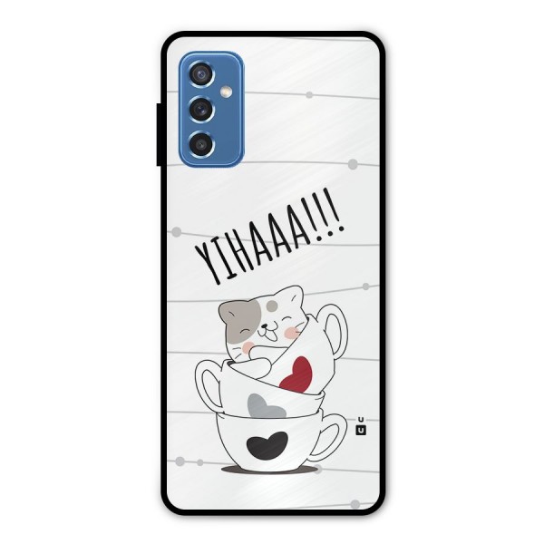 Cute Cat Cup Metal Back Case for Galaxy M52 5G