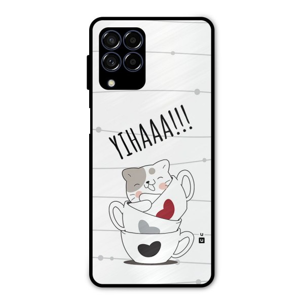 Cute Cat Cup Metal Back Case for Galaxy M53 5G