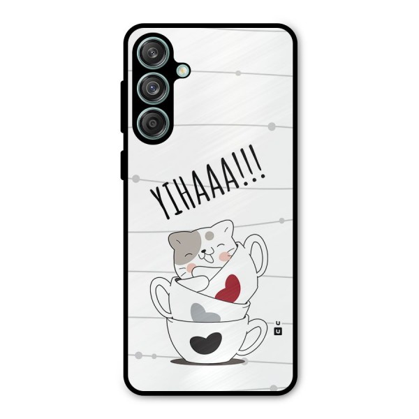 Cute Cat Cup Metal Back Case for Galaxy M55 5G