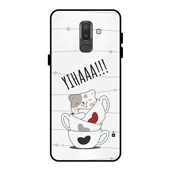 Cute Cat Cup Metal Back Case for Galaxy On8 (2018)