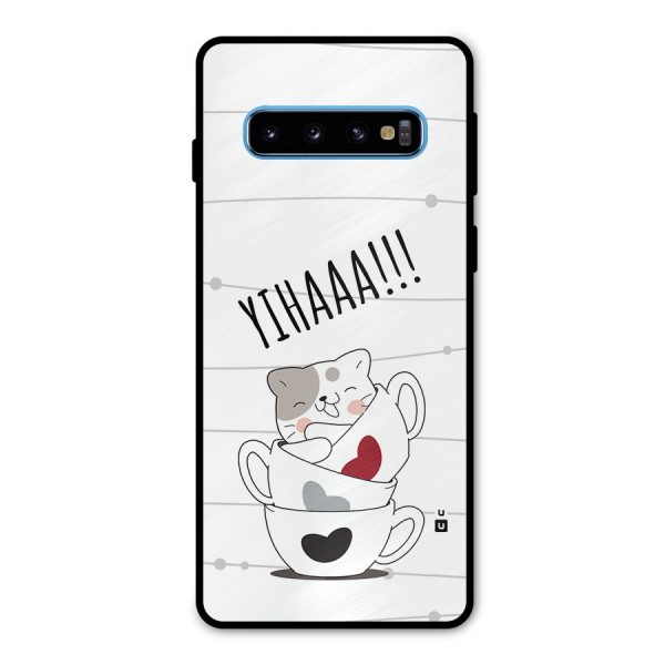 Cute Cat Cup Metal Back Case for Galaxy S10