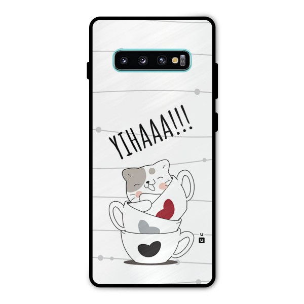 Cute Cat Cup Metal Back Case for Galaxy S10 Plus