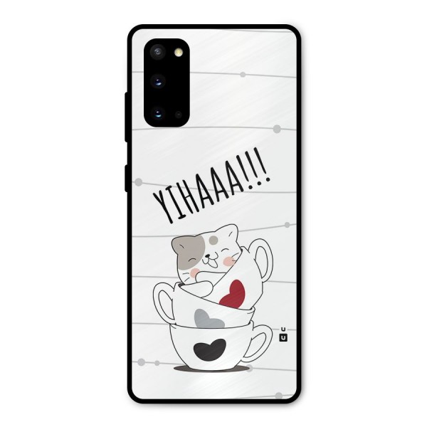 Cute Cat Cup Metal Back Case for Galaxy S20