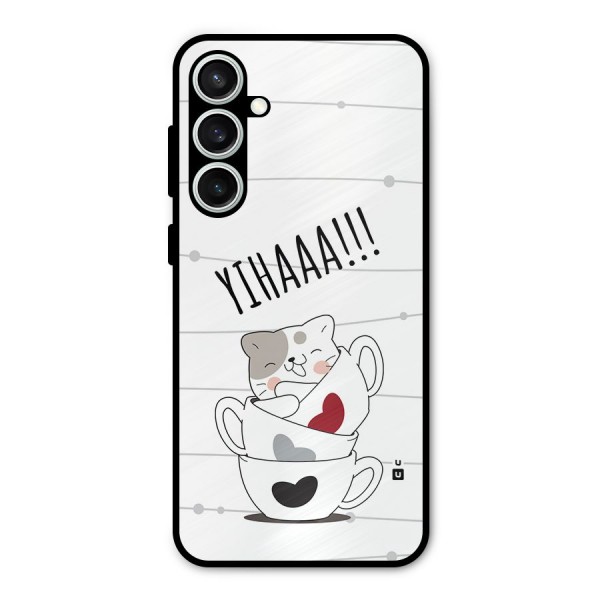 Cute Cat Cup Metal Back Case for Galaxy S23 FE