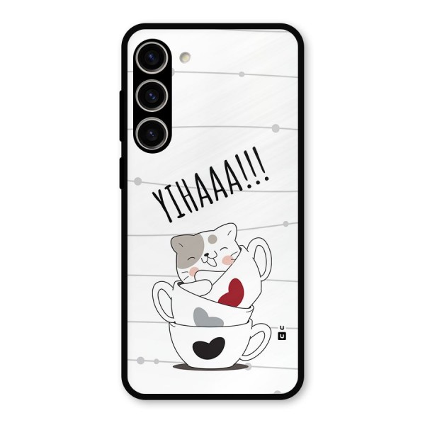 Cute Cat Cup Metal Back Case for Galaxy S23 Plus