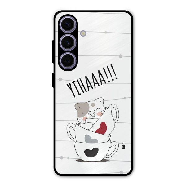 Cute Cat Cup Metal Back Case for Galaxy S24