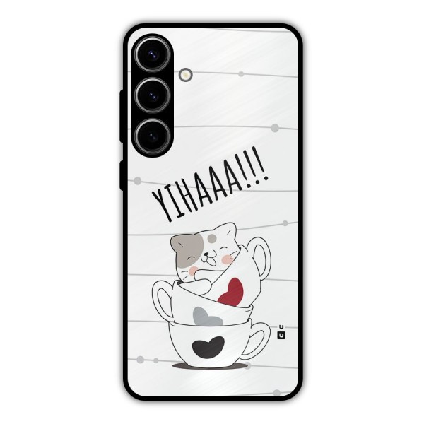 Cute Cat Cup Metal Back Case for Galaxy S24 Plus