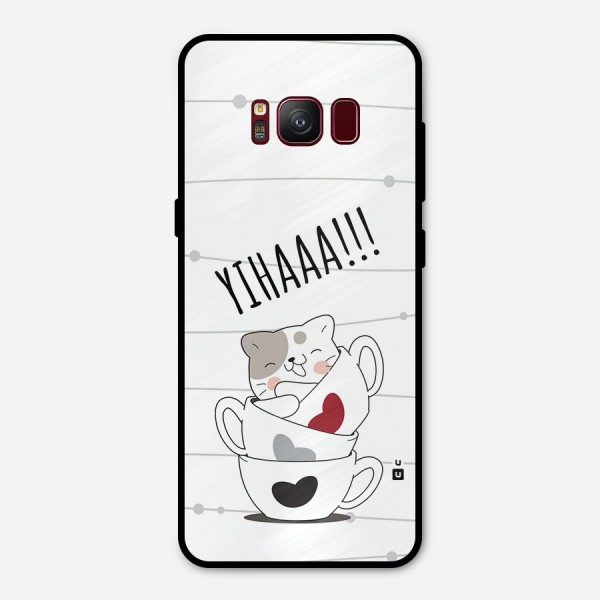 Cute Cat Cup Metal Back Case for Galaxy S8