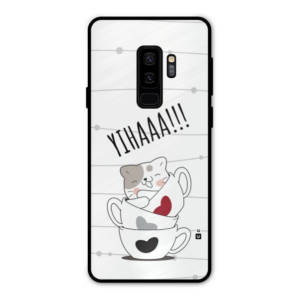 Cute Cat Cup Metal Back Case for Galaxy S9 Plus