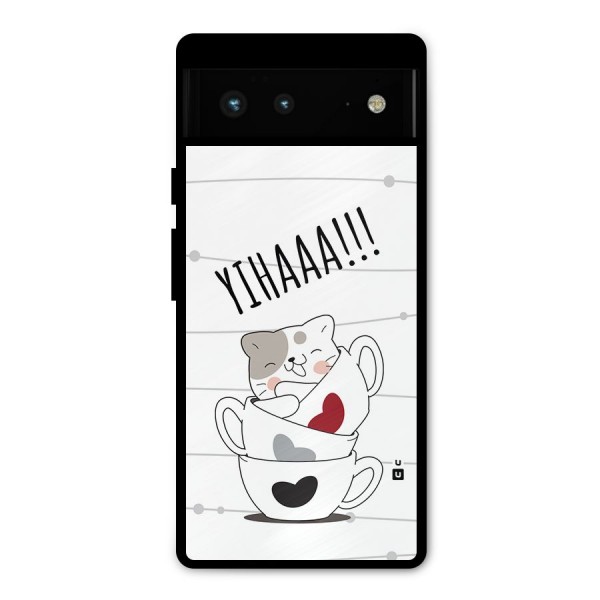 Cute Cat Cup Metal Back Case for Google Pixel 6