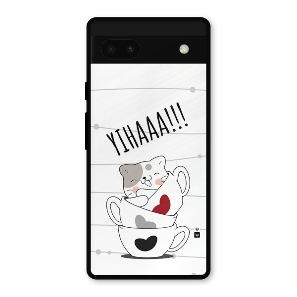 Cute Cat Cup Metal Back Case for Google Pixel 6a