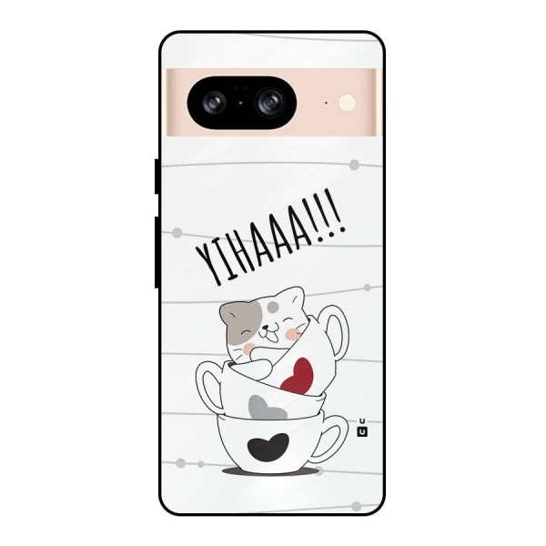 Cute Cat Cup Metal Back Case for Google Pixel 8