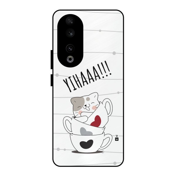 Cute Cat Cup Metal Back Case for Honor 90