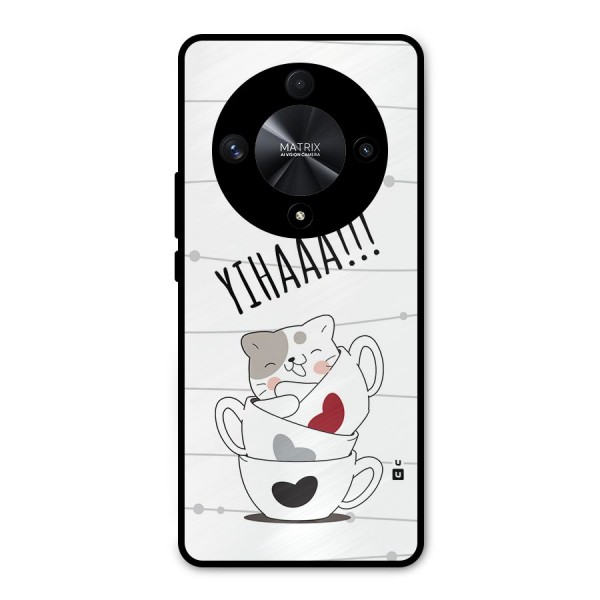 Cute Cat Cup Metal Back Case for Honor X9b