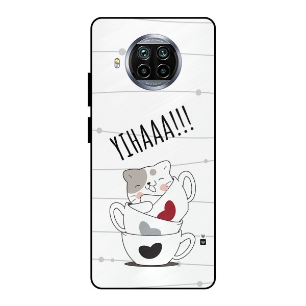 Cute Cat Cup Metal Back Case for Mi 10i