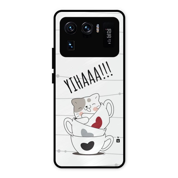 Cute Cat Cup Metal Back Case for Mi 11 Ultra