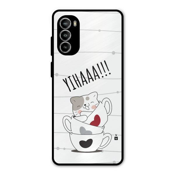 Cute Cat Cup Metal Back Case for Moto G52