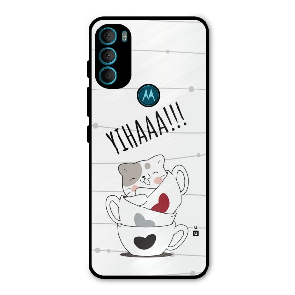 Cute Cat Cup Metal Back Case for Moto G71 5G