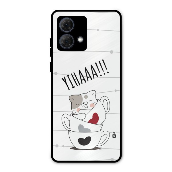 Cute Cat Cup Metal Back Case for Moto G84