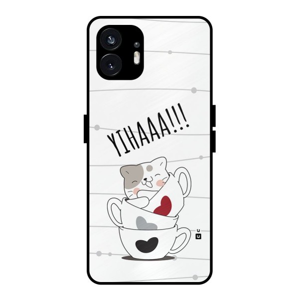 Cute Cat Cup Metal Back Case for Nothing Phone 2