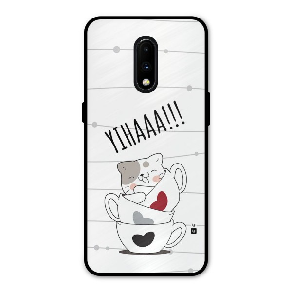 Cute Cat Cup Metal Back Case for OnePlus 7