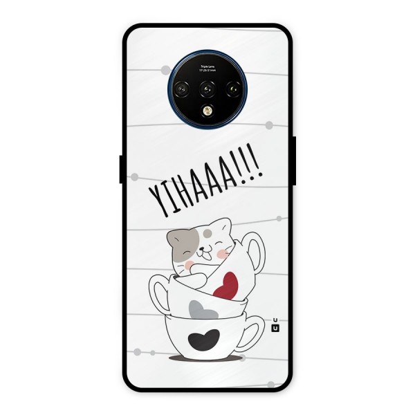 Cute Cat Cup Metal Back Case for OnePlus 7T