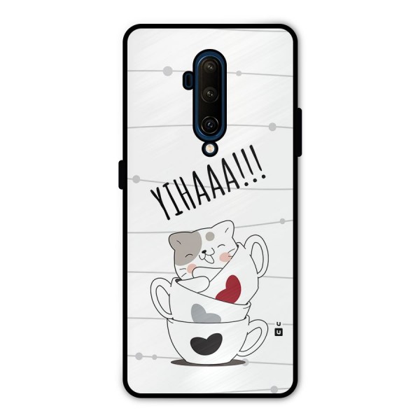 Cute Cat Cup Metal Back Case for OnePlus 7T Pro