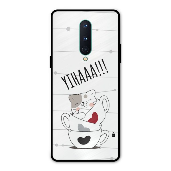 Cute Cat Cup Metal Back Case for OnePlus 8