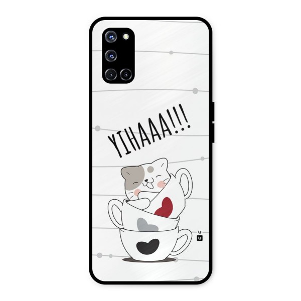 Cute Cat Cup Metal Back Case for Oppo A52