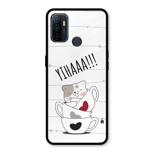 Cute Cat Cup Metal Back Case for Oppo A53