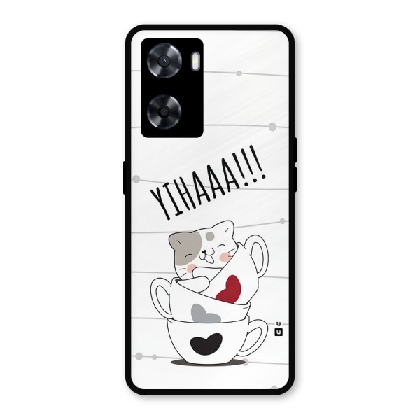 Cute Cat Cup Metal Back Case for Oppo A57 2022