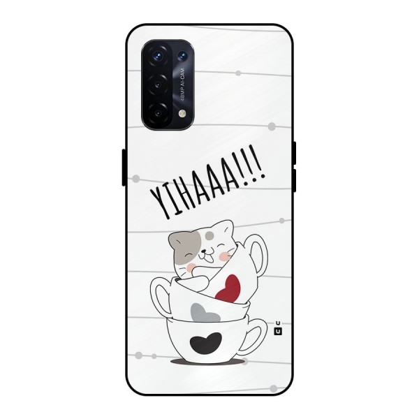 Cute Cat Cup Metal Back Case for Oppo A74 5G