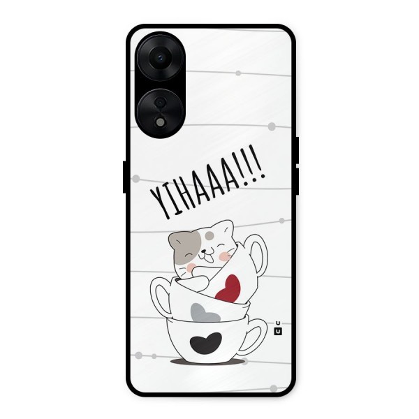 Cute Cat Cup Metal Back Case for Oppo A78 5G