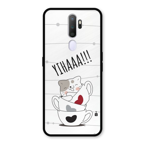 Cute Cat Cup Metal Back Case for Oppo A9 (2020)