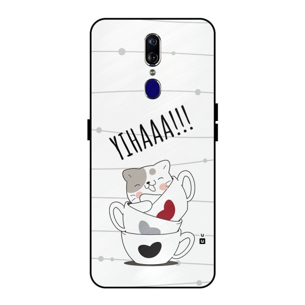 Cute Cat Cup Metal Back Case for Oppo F11