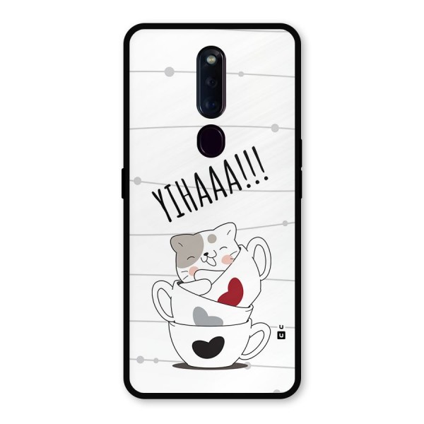 Cute Cat Cup Metal Back Case for Oppo F11 Pro