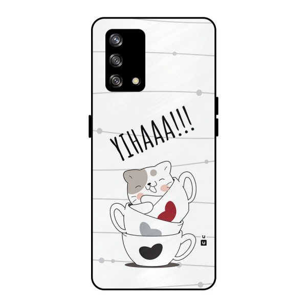 Cute Cat Cup Metal Back Case for Oppo F19s