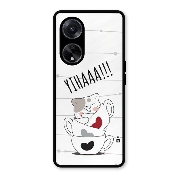 Cute Cat Cup Metal Back Case for Oppo F23