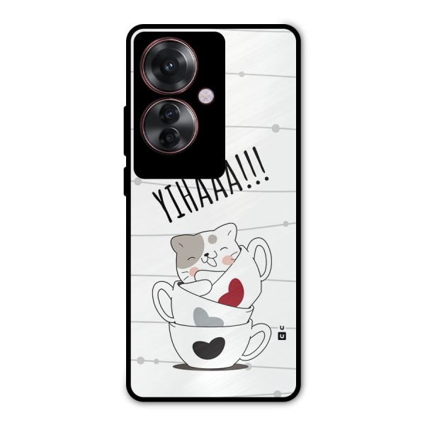 Cute Cat Cup Metal Back Case for Oppo F25 Pro