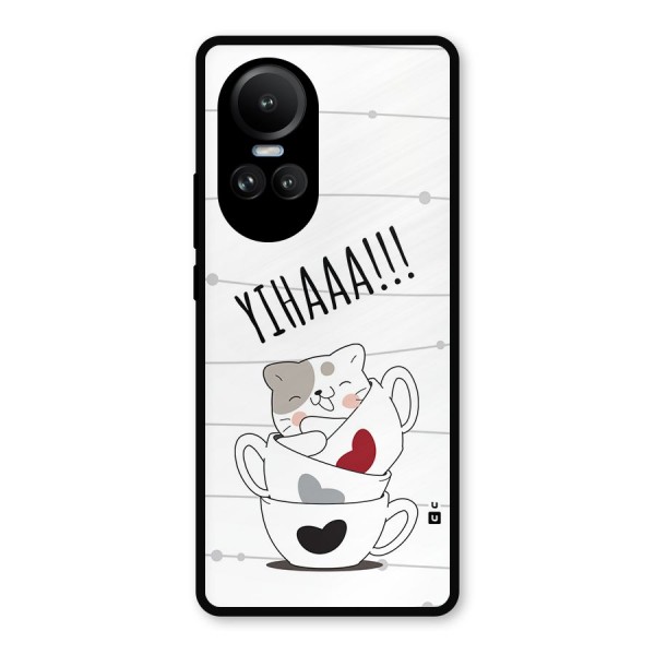 Cute Cat Cup Metal Back Case for Oppo Reno10