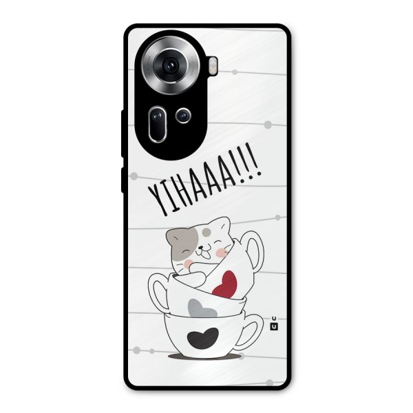 Cute Cat Cup Metal Back Case for Oppo Reno11 5G