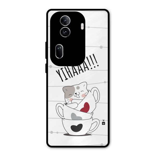 Cute Cat Cup Metal Back Case for Oppo Reno11 Pro 5G