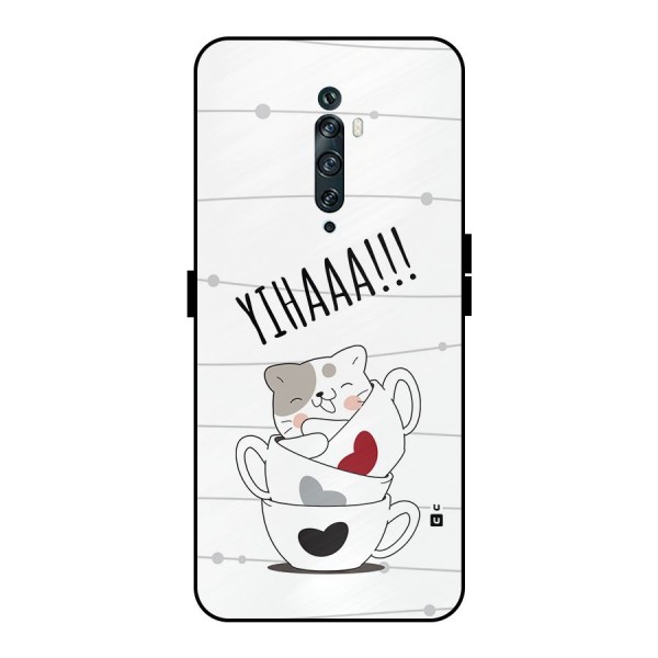 Cute Cat Cup Metal Back Case for Oppo Reno2 F