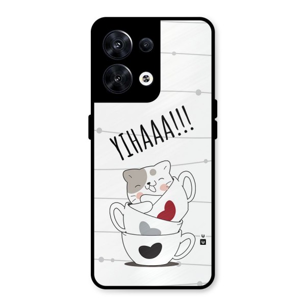 Cute Cat Cup Metal Back Case for Oppo Reno8 5G