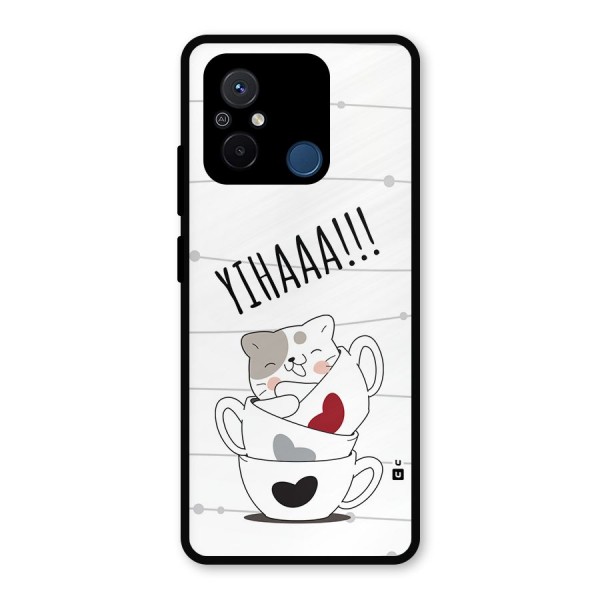 Cute Cat Cup Metal Back Case for Poco C55