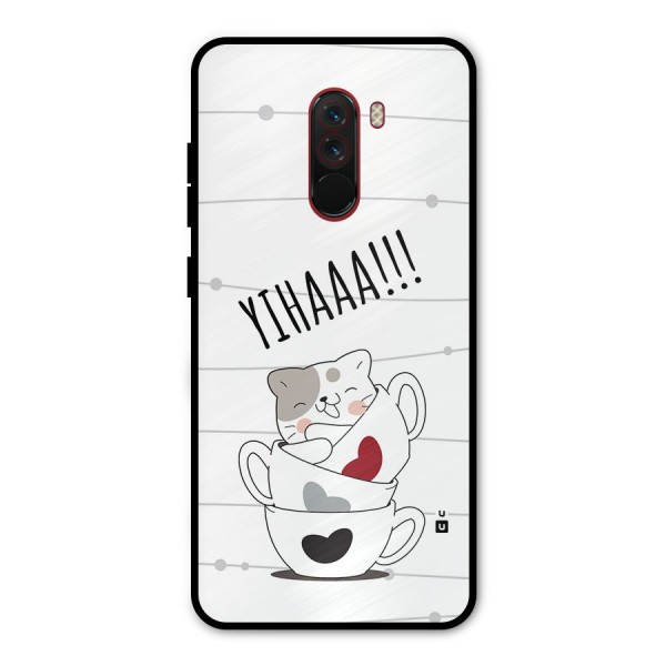 Cute Cat Cup Metal Back Case for Poco F1