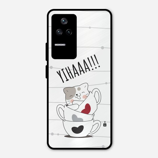 Cute Cat Cup Metal Back Case for Poco F4 5G